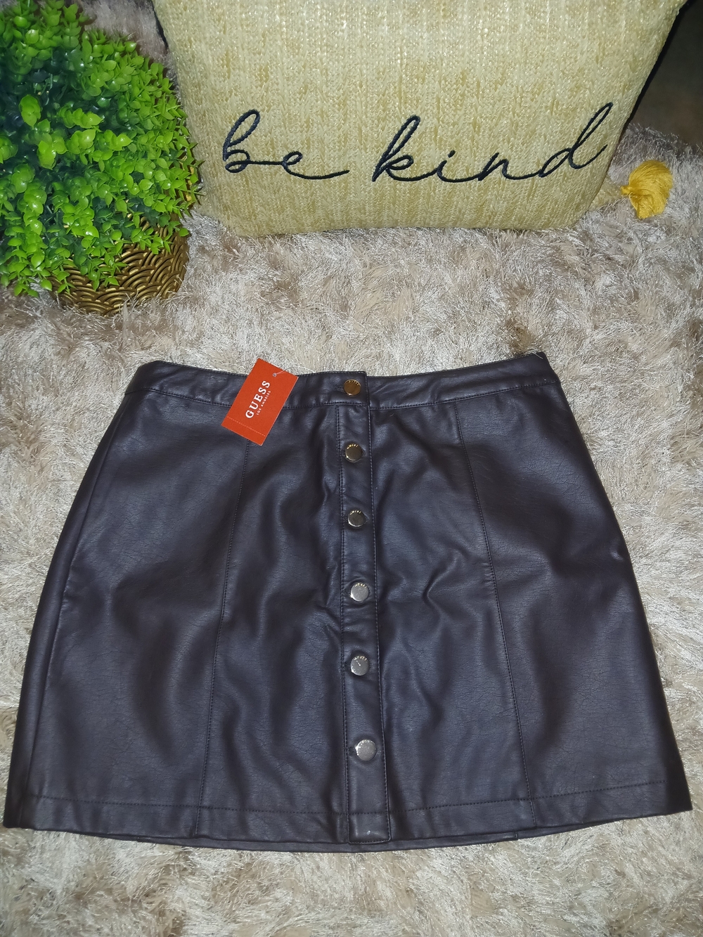 GUESS Black Faux Leather Button-Front Mini Skirt